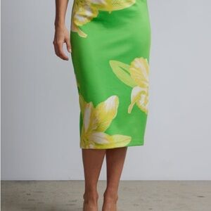 New York & Company Green and Yellow Floral Pencil Skirt
